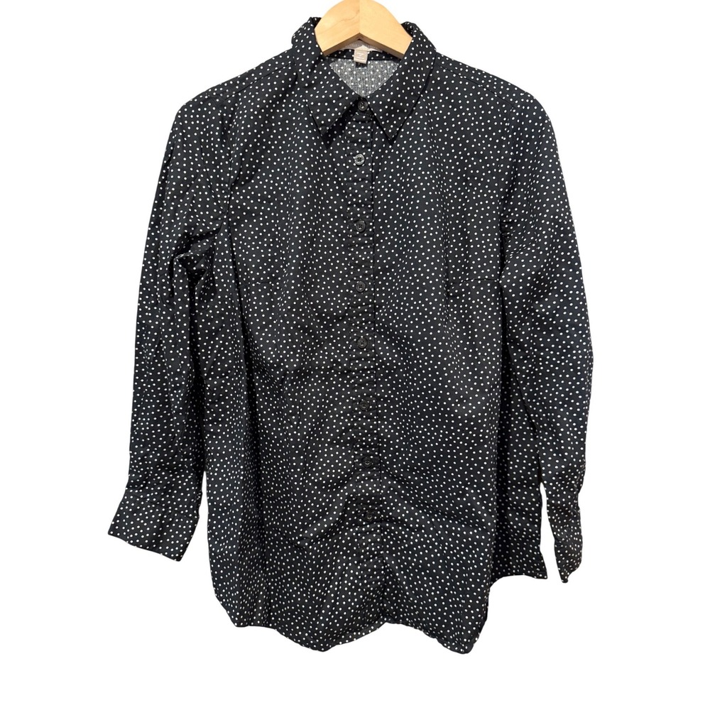 Woman Within Black White Polka Dot Button Down Cotton Shirt Womens 14/16